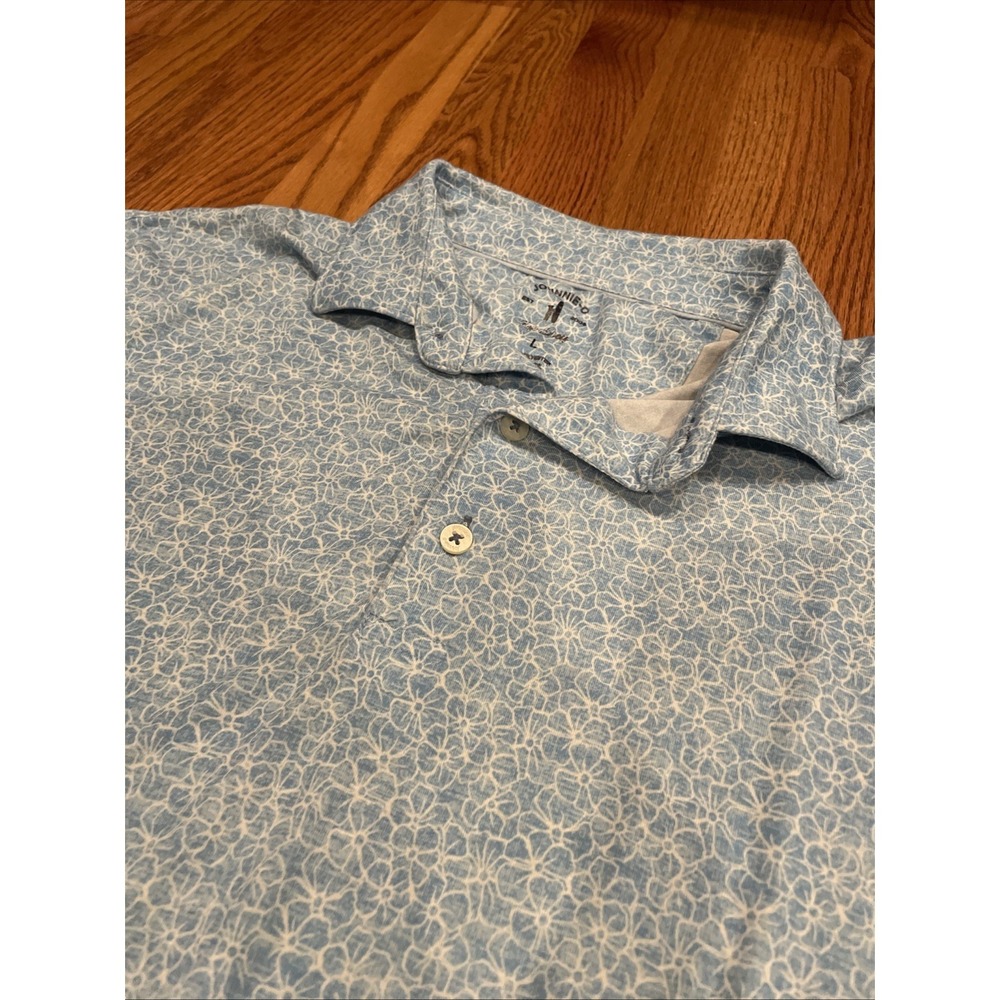 Johnnie-O Men's Top Shelf Polo Lyocell Blend Blue Floral AOP Pattern Large